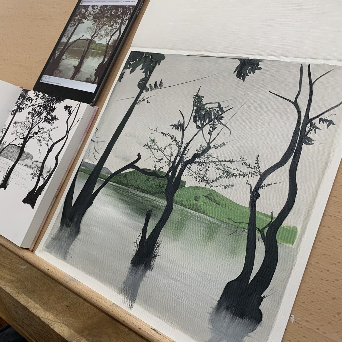 Made a start on this painting of #pooleybridge #ullswater #cumbria #artontwitter #landscapepainting #landscape #artwork #LakeDistrict #nature #trees #lake check out my feed on Instagram.com/Jennifer.barlow 😀