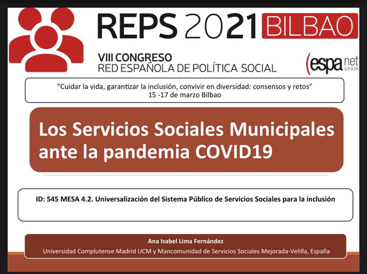 Preparando mi intervención @RepsBilbao: Los Servicios Sociales Municipales ante la pandemia COVID19, en la Mesa 4.2 ' Universalización del Sistema Público de Servicios Sociales para la inclusión' coordinada por @oscarseco_eu