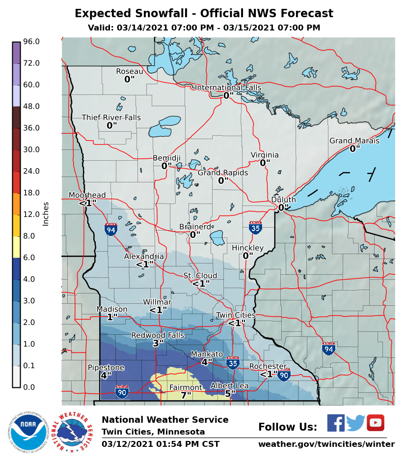 Good Saturday Morning SE #Minnesota! Winter Weather Advisory in effect for portions of Southern Minnesota where up to 9 inches of snow will be possible on Sunday but 4-7 inches expected. #MNwx https://t.co/51sOKbNh0M