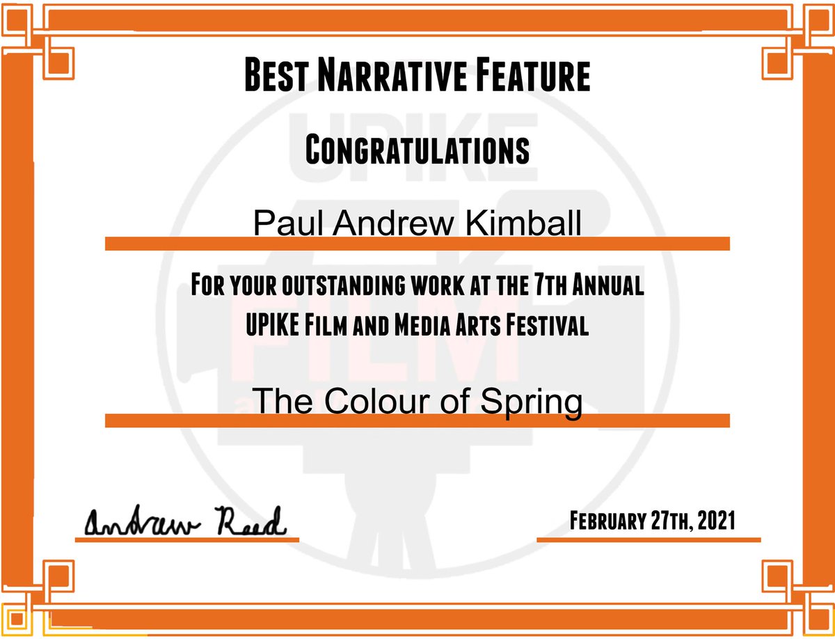 paulkimballfilm's tweet photo. Our award certificate arrived today from the UPIKE Film and Media Arts Festival in Kentucky, which was great fun to participate in, even if it was virtually. Thanks to @andrewdalereed and the @fmafest team for putting on a fab event! https://t.co/am86OfvKmo