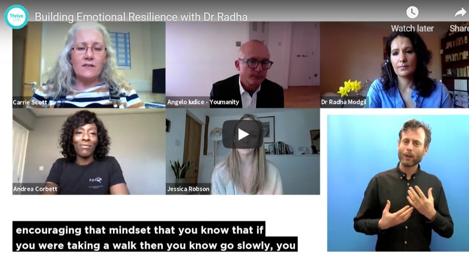 📽️ If you want to learn more now, then watch a special 60-minute discussion (with #BSL) between Dr Radha and four Londoners.

Hear about Andrea, Angelo, Carrie and Jess' experiences during the pandemic and how they have been boosting their resilience. 👇

thriveldn.co.uk/resources/emot…