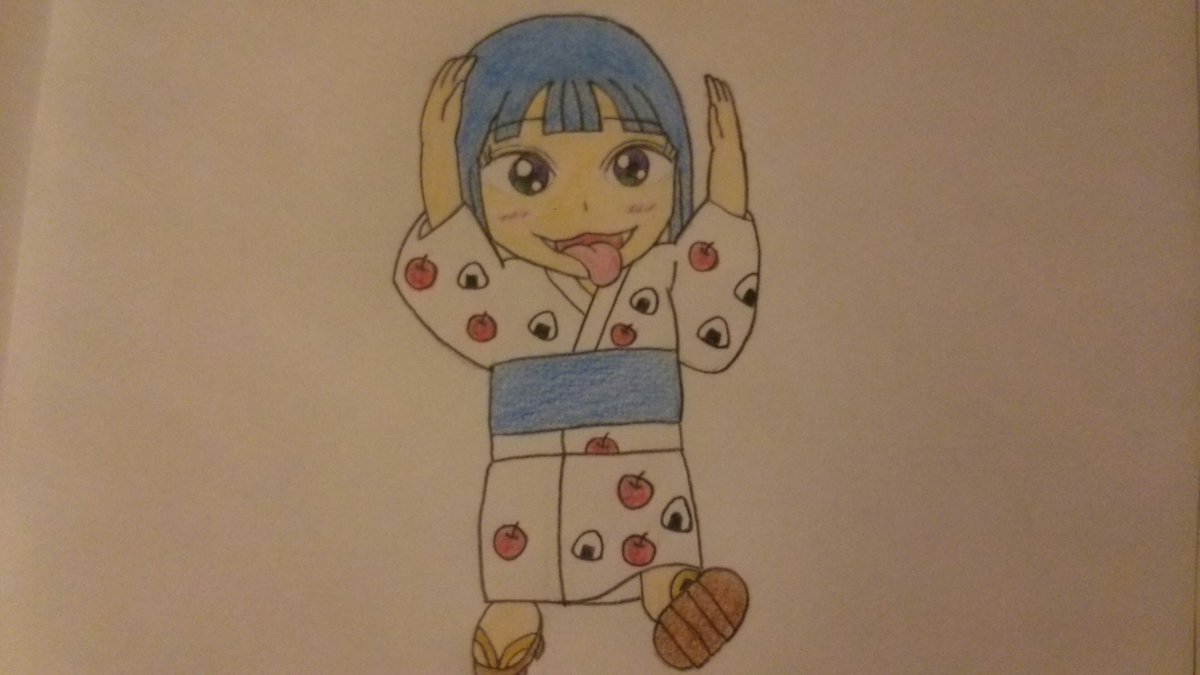 まってつ しぶとく生きる アラレちゃん音頭をするオリキャラたち オリキャラ オリジナルキャラクター デフォルメ ミニキャラ 落書き アナログイラスト イラスト アナログ絵 色鉛筆 三日月八重子 猫目ベロ子 御目目丸美 メンヘラやみ子