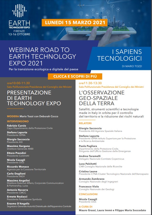 📌Il CNG sarà partner di #EarthTechnologyExpo2021 a #Firenze dal 13 al 16 ottobre. Il 15 marzo ore 10-11.30 si svolgerà il webinar di presentazione moderato da <a href="/OfficialTozzi/">Mario Tozzi ⛏</a> con Deborah Cocco cui parteciperà il Presidente CNG. 👇Tutte le info sul webinar: etexpo.it/l-evento/sapie…