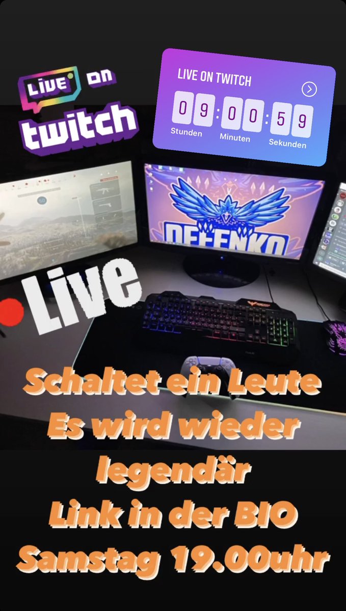 defenko's tweet photo. Heute Abend 19.00uhr geht es wieder los. Live auf twitch schaltet alle ein würde mich mega freuen knallt den Chat voll und lasst uns gemeinsam Spaß haben.
#twitch #twitchpush #support #subscribe #fun #live #chat #defenko #gaming #JustChatting https://t.co/eIsWJ23fry