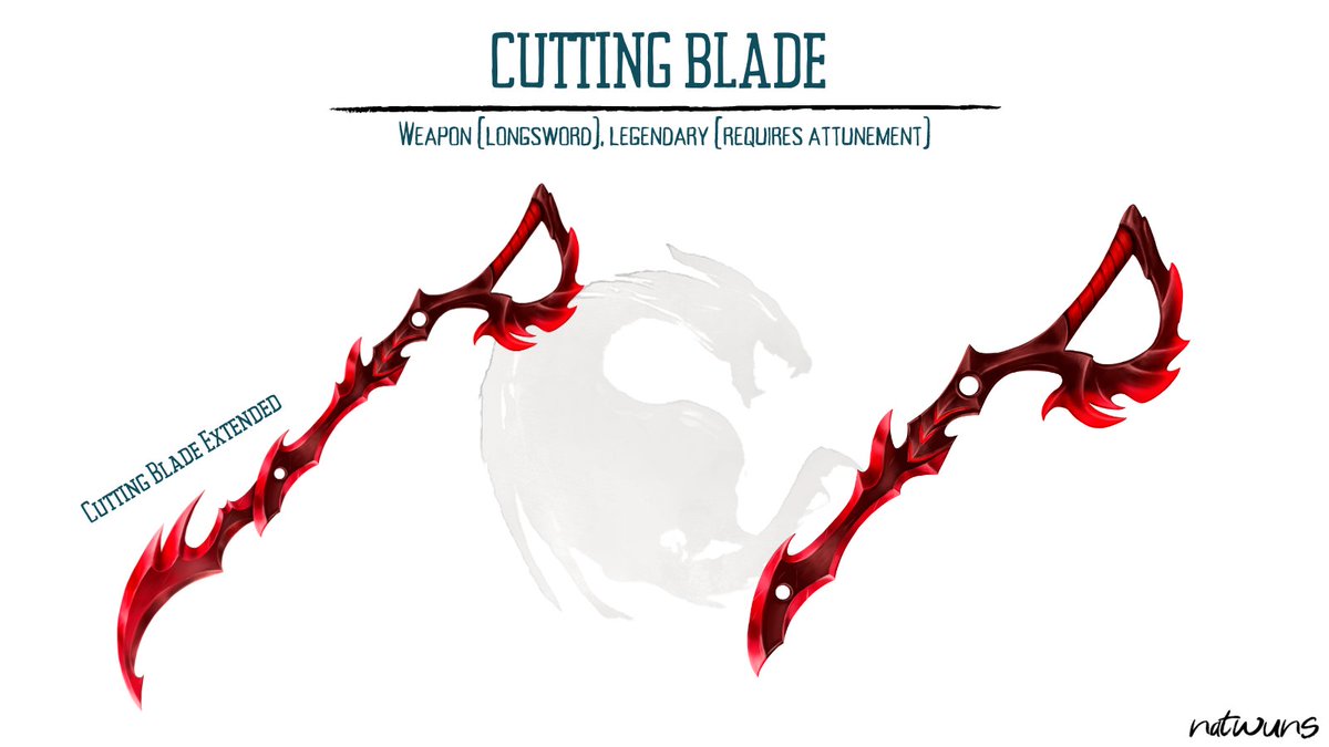 natwuns's tweet photo. 🗡️🗡️ MAGICAL ITEM 🗡️🗡️

CUTTING BLADE

Weapon (longsword), legendary (requires attunement) 

#natwuns #ttrpg #dungeonsanddragons #dnd #dnd5e #dnditems #dnditem #magicalitems #dndmagicalitems #dndart #dndbeyond #dndhomebrew #dndcampaign https://t.co/Kig4HYnmbw