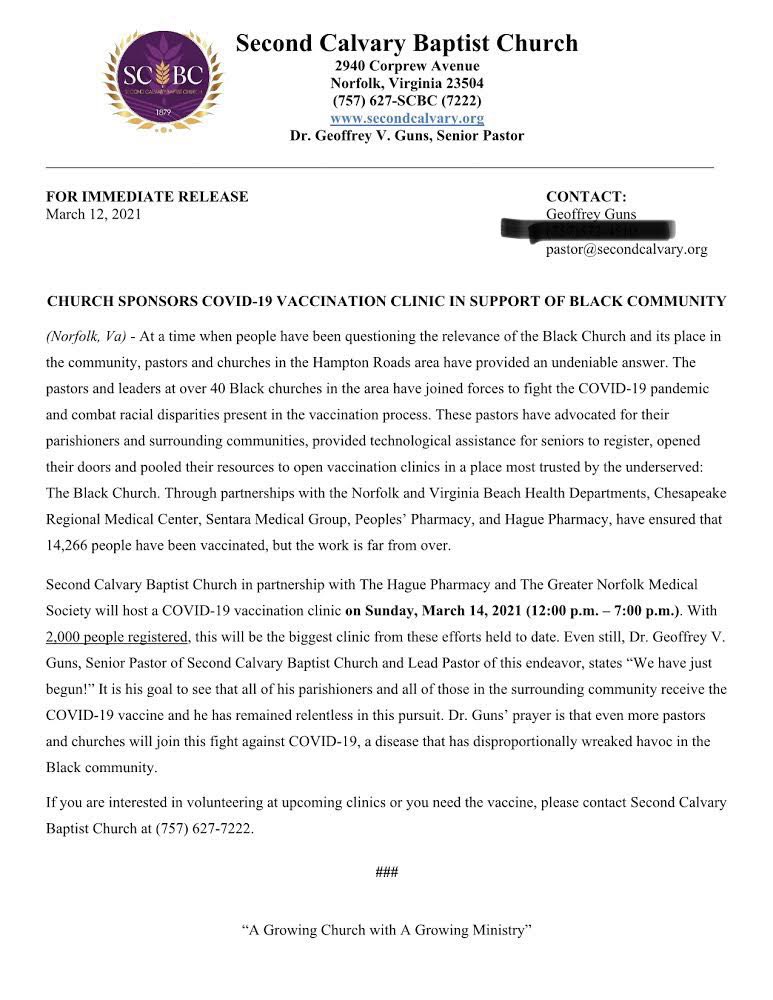nicguns's tweet photo. Black churches in Va have vaccinated 15k people since Jan 25. 2k people to be vaccinated this Sun by volunteer MD’s and RN’s at @secondcalvary. @GayleKing @kendisgibson @janai @WayTooEarly https://t.co/LkAwwmxECi