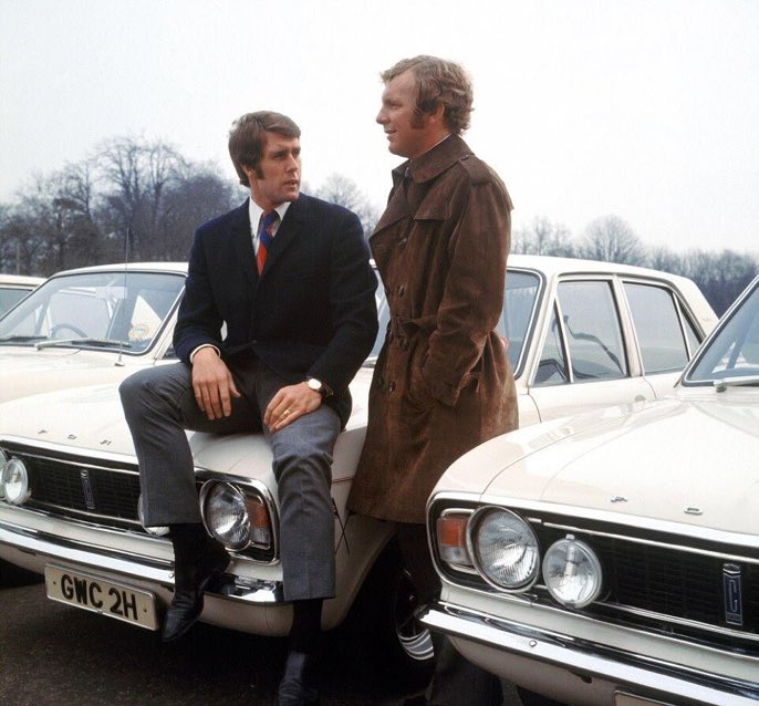 6 #Essex legends

<a href="/TheGeoffHurst/">Sir Geoff Hurst</a>, Bobby Moore, and 4 Ford Cortinas (with Chelmsford number plates)