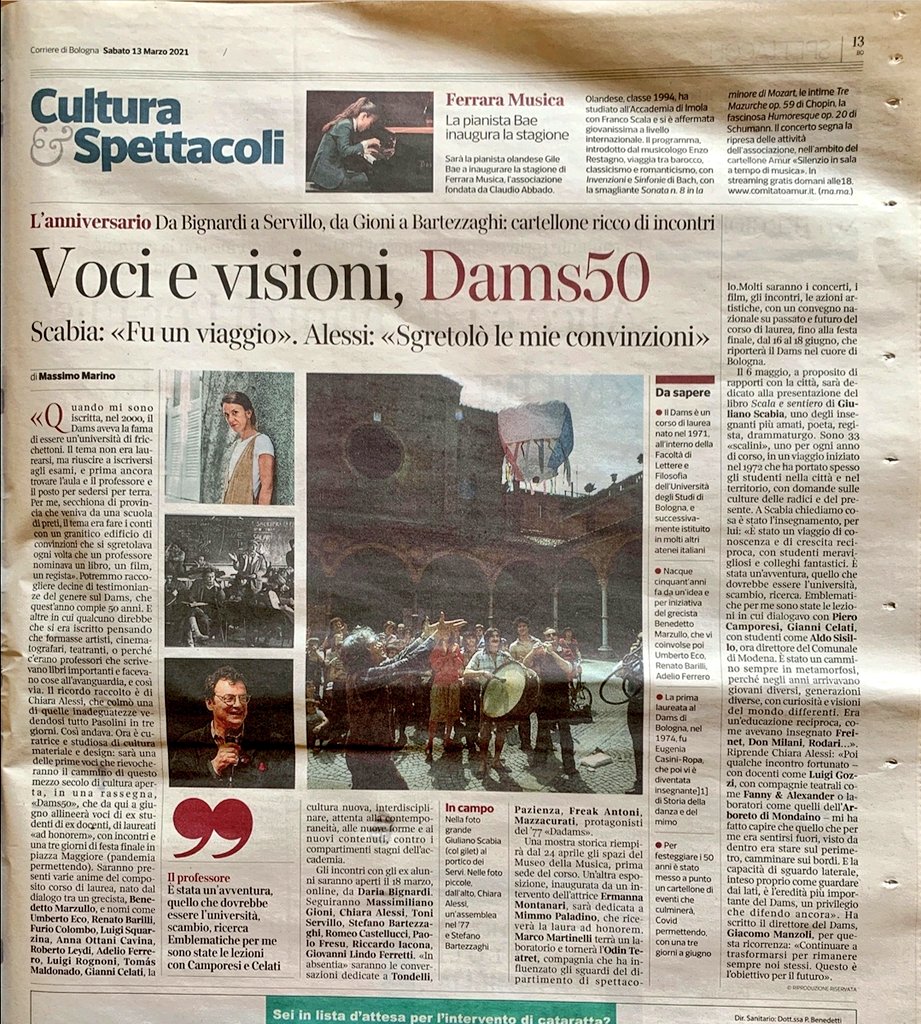 Oggi sul <a href="/CorriereBologna/">Corriere di Bologna</a> per i 50 anni del DAMS confesso a <a href="/minimoterrestre/">Massimo Marino</a> di quella volta in cui pensavo di colmare le mie inadeguatezze da neo studentessa (oltretutto proveniente da un liceo di preti e provincia) autosomministrandomi tutto il cinema di Pasolini in tre giorni.