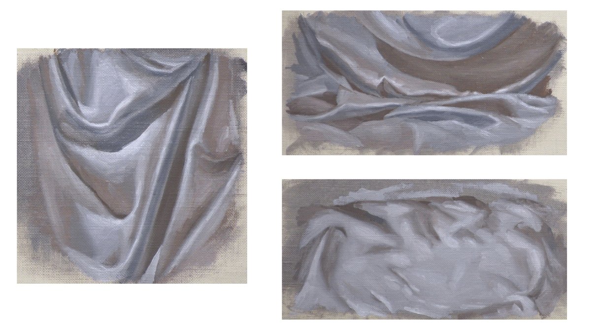 Naoya Ohtani 布も素材や状況によって描き方が色々ありますよね 白い布はモノクロで描けば白い布に見えるわけでもないかも 解説に使用している布 リンゴの絵 桃の絵は全部シルクサテンです 理由はシルクサテンのしっとりと光沢のある質感や