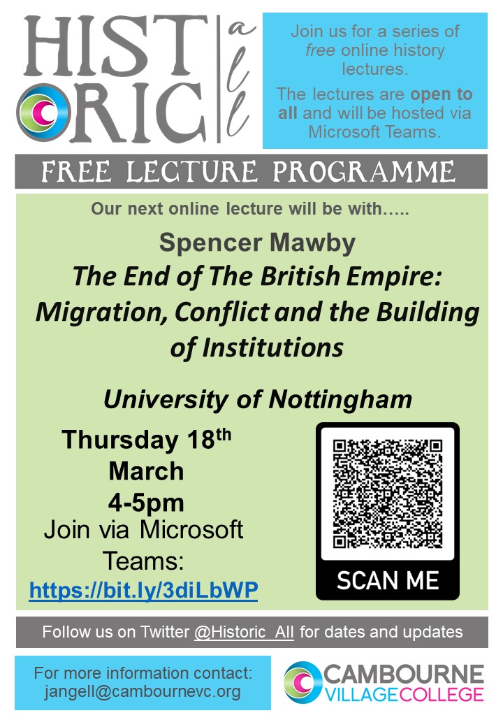 historic_all's tweet photo. This Thursday Dr Mawby @UniofNottingham will deliver his lecture 'The End of The British Empire'. It will explore some of the ways in which imperial history determined the futures of the territories that were governed by Britain #historyteacher #twitterstorians #history #DistHist https://t.co/sTiJ8x4xr9