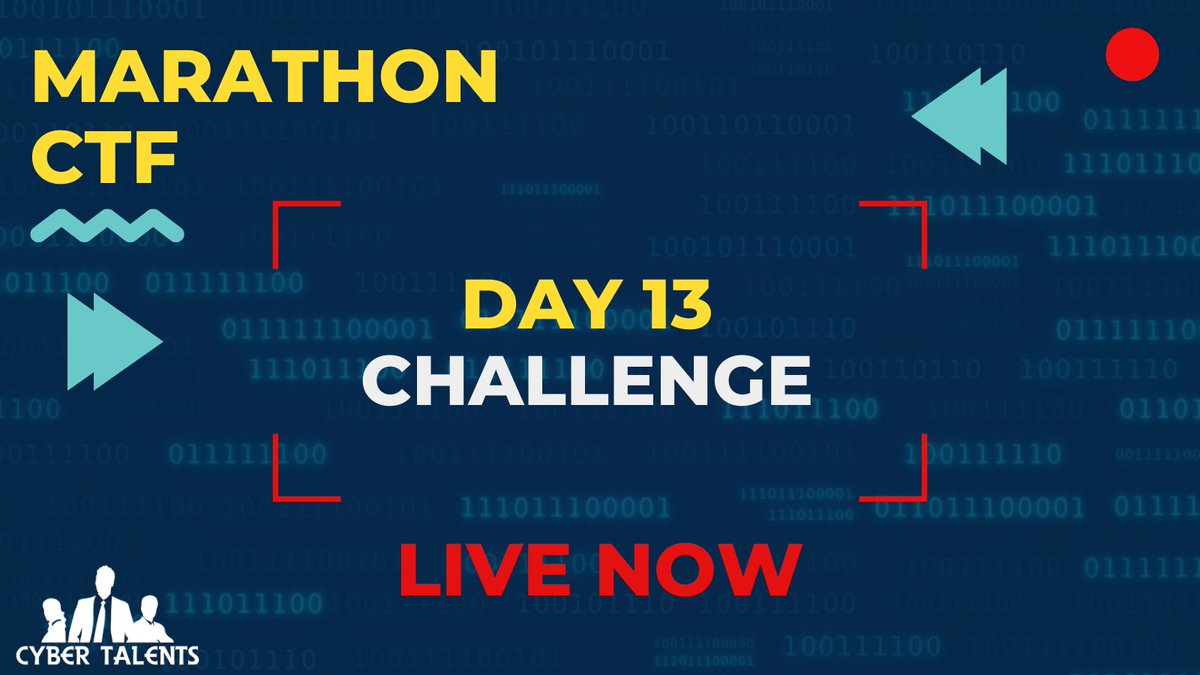 Cyber_Talents's tweet photo. #DayThirteenChallenge is Available! Play Now: https://t.co/btSqXboX00
#CyberTalents #Cybersec #Infosec #CTF #MarathonCTF #Competition #DayThirteen #Practice #Online https://t.co/ivysTlzDYY