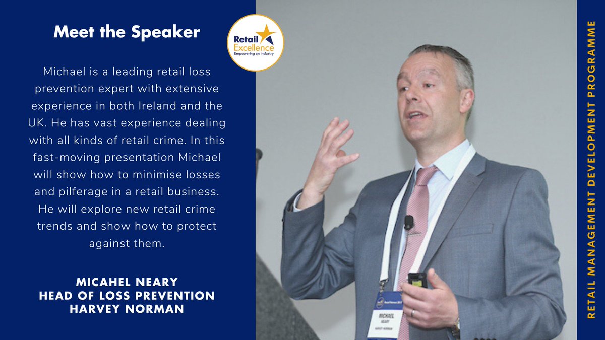 RetailExIreland's tweet photo. Meet the Speaker! We are glad to have Michael Neary, Head of Loss Prevention at Harvey Norman and Chairperson of the Retail Excellence Loss Prevention Forum, be part of this year's Retail Management Development Programme.

Book your place today: https://t.co/QSiuFoKjjB https://t.co/Q26tUPMVZn