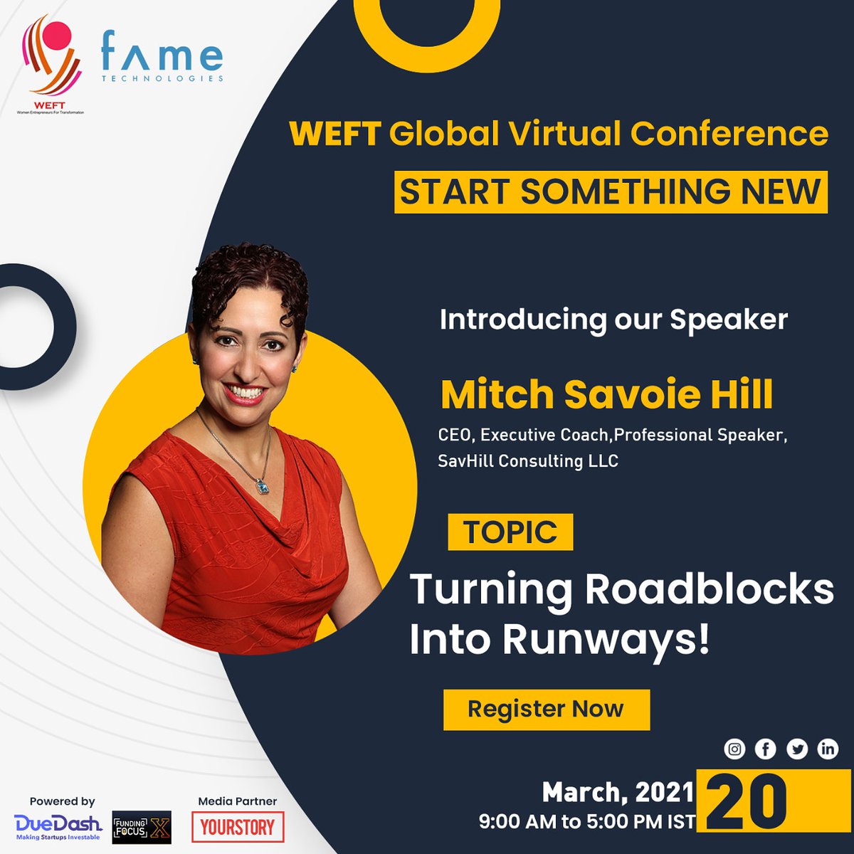 weftinfo's tweet photo. To help you solve the challenge, WEFT Foundation and Fame Technologies present to you Mitch Savoie Hill, CPC, LCAM.

To know more register at: https://t.co/0pDblaXwZ5

Venue: Straight from the comfort of your Home (Virtual)

Date: 20th March 2021

Time: 9:00 AM - 5:00 PM IST https://t.co/RNAJNJspxb