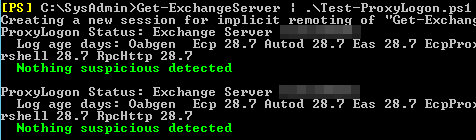 WorkingHardInIT's tweet photo. This is the result you want to see from running Test-ProxyLogon.ps1. A mixture of vigilance (up-to-date patched Windows Servers &amp; Exchange), speed (deployed KB5000871 in lab immediately, in production very soon after). Then watch for updated info &amp; guidance (1/2) https://t.co/ZjZmz5ESoz
