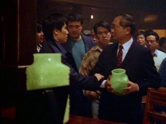 gilliansxgirl's tweet photo. Saturday night X Files rewatch #HellMoney S3.19. Very interesting idea with the body part lottery game plus I like how they tied it in with the hungry ghosts Chinese beliefs. I love the jade vases they use for the game 💚. This line tho ⬇️ & then the way he gazes at her 😉😍🥰 https://t.co/GLOiwTmwOx