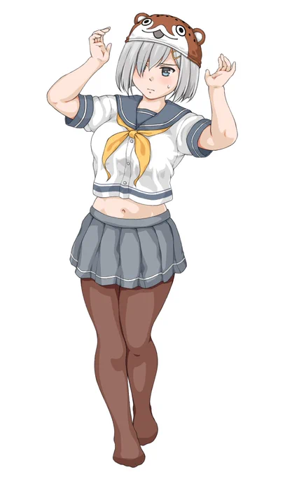 ボクカワウソキャップを被る浜風さん。こういうキャップがあったら欲しいですね。浜風は少し困った感じの表情も似合うように思います。#浜風 