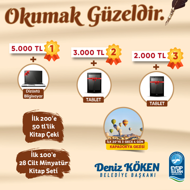 🎁📚 5 kişiye 5'li kitap seti armağan ediyoruz!

✅Bir arkadaşınızı etiketleyin
✅Bu tweeti beğenip retweetleyin

📢 MUHTEŞEM HEDİYELER SİZLERİ BEKLİYOR. Okumak Güzeldir'e dünyanın her yerinden başvurabilirsiniz, unutmayın.

yarisma.eyupsultan.bel.tr