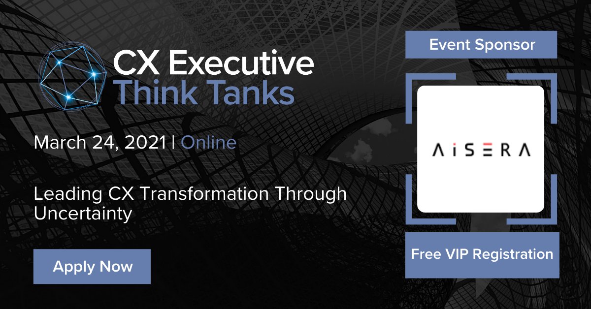 CoriniumGlobal's tweet photo. We are excited to welcome Aisera to the CX Executive Thinks Tanks, on March 24, 2021. This event will bring together Customer Experience Executives for an afternoon of conversations, connections and challenges solved. Apply now: https://t.co/6VgN5C17Jn #CXThinkTanks #CX https://t.co/9jdUJpKQpV
