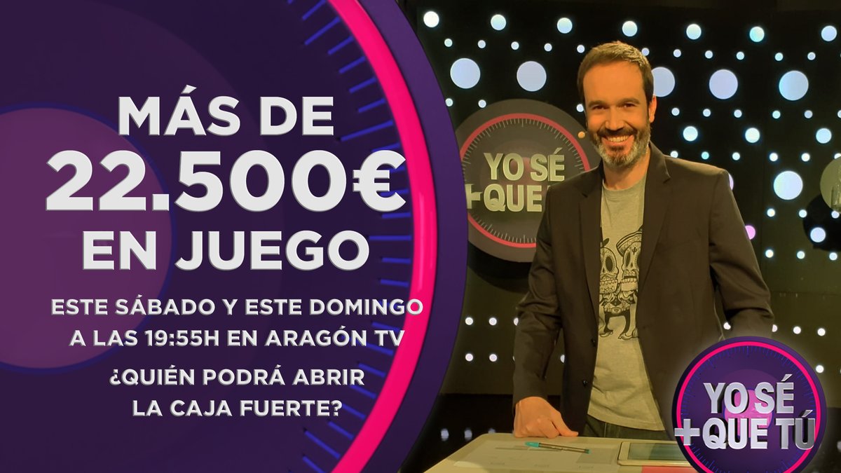 YosemasquetuATV's tweet photo. ¡Ya es sábado! Y hoy volvemos con mucho dinerito en juego en nuestra caja fuerte 🗄💶 y ganas de pasarlo bien con…
🎙️ #NachoRubio
➡️ #Amantistas de las @BodasDeIsabel
➡️ #Tikismikis
➡️ #Elub
¡Nos vemos a las 19:55h 🕗 en @AragonTV ! 👏 https://t.co/nhOYTiwLFQ