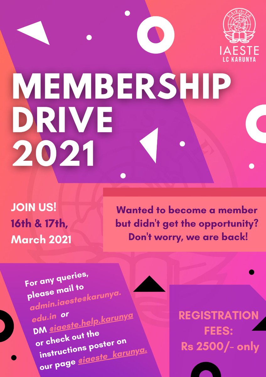 IAESTEkarunya's tweet photo. This is another wake up call for you! We invite you to join our IAESTE LC Karunya Family!
Become a member now!
DM @iaeste.help.karunya for any queries!
#iaestelckarunya #iaeste #workexperiencediscover #membershipdrive #internships #foreigninternships #instructions https://t.co/YV4quJGfbR