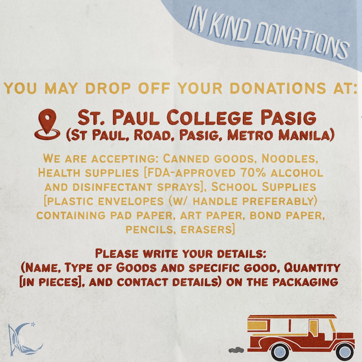 Kislap2021's tweet photo. In Kind Donations https://t.co/mnPJ5Mxr5Y