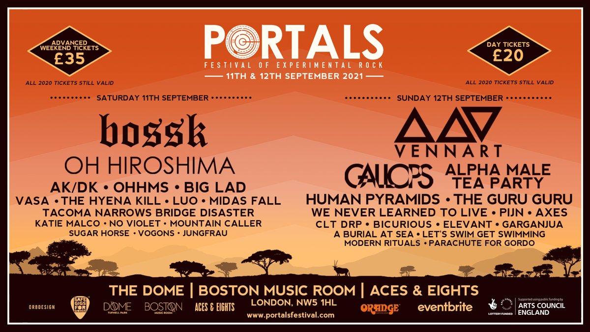 Portals London (@portalslondon) on Twitter photo Limited number of day tickets are onsale now! We don't expect them to last long so don't hang about: eventbrite.co.uk/e/portals-fest…
<a href="/BosskUK/">Bossk</a> @Vennart <a href="/ohhiroshima/">OH HIROSHIMA</a> <a href="/GALLOPS/">GALLOPS</a> <a href="/AKDKmusic/">AK/DK</a> <a href="/alphamaleTparty/">Alpha Male Tea Party</a> <a href="/OHHMStheband/">OHHMS</a> <a href="/Bigladband/">Big Lad</a> <a href="/human_pyramids/">Human Pyramids</a> <a href="/TheGuruGuru/">THEGURUGURU</a> <a href="/vasaband/">VASA</a> <a href="/WNLTL/">We Never Learned to Live</a> <a href="/weareaxes/">Axes</a> Limited number of day tickets are onsale now! We don't expect them to last long so don't hang about: eventbrite.co.uk/e/portals-fest…
<a href="/BosskUK/">Bossk</a> @Vennart <a href="/ohhiroshima/">OH HIROSHIMA</a> <a href="/GALLOPS/">GALLOPS</a> <a href="/AKDKmusic/">AK/DK</a> <a href="/alphamaleTparty/">Alpha Male Tea Party</a> <a href="/OHHMStheband/">OHHMS</a> <a href="/Bigladband/">Big Lad</a> <a href="/human_pyramids/">Human Pyramids</a> <a href="/TheGuruGuru/">THEGURUGURU</a> <a href="/vasaband/">VASA</a> <a href="/WNLTL/">We Never Learned to Live</a> <a href="/weareaxes/">Axes</a>
