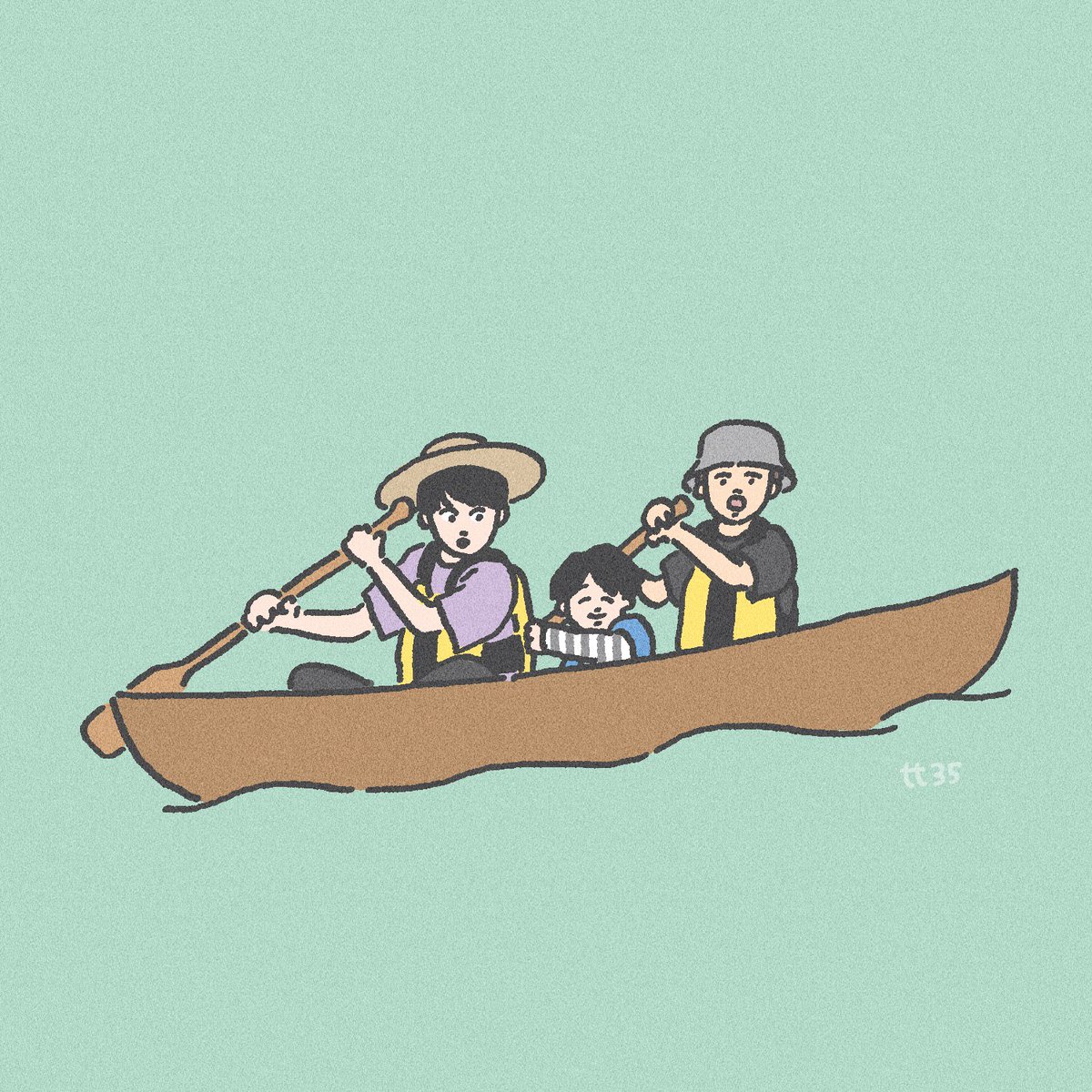 multiple boys black hair hat shirt simple background 3boys watercraft  illustration images