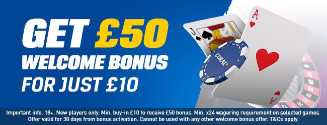 Coral casino!
UK offer 🇬🇧 
Deposit £10 &amp; Get £50
LIVE CASINO➡️ bit.ly/2GQ1Tin
CLAIM ➡️ bit.ly/2GQ1Tin

T&amp;C's Apply, 18+ 
begambleaware #ad