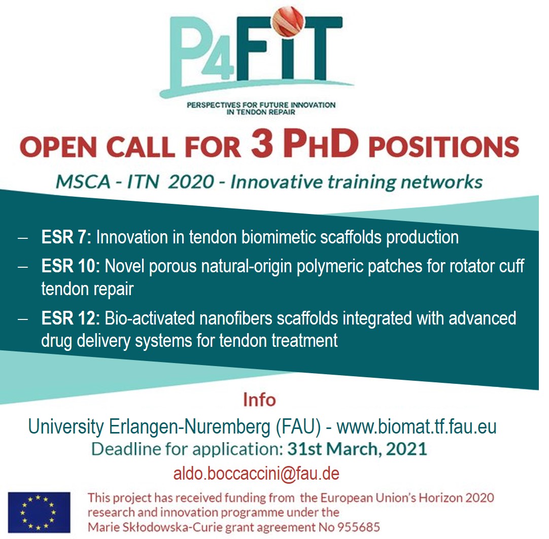 Biomaterials_Erlangen on Twitter: "Call for 3 PhD positions available at @Boccaccini_Lab @DeptWW_FAU in the framework EU @P4Fit @EU_H2020 ITN To apply, please visit: https://t.co/qbecXLir9l https://t.co/Asoz9SK35G" / Twitter