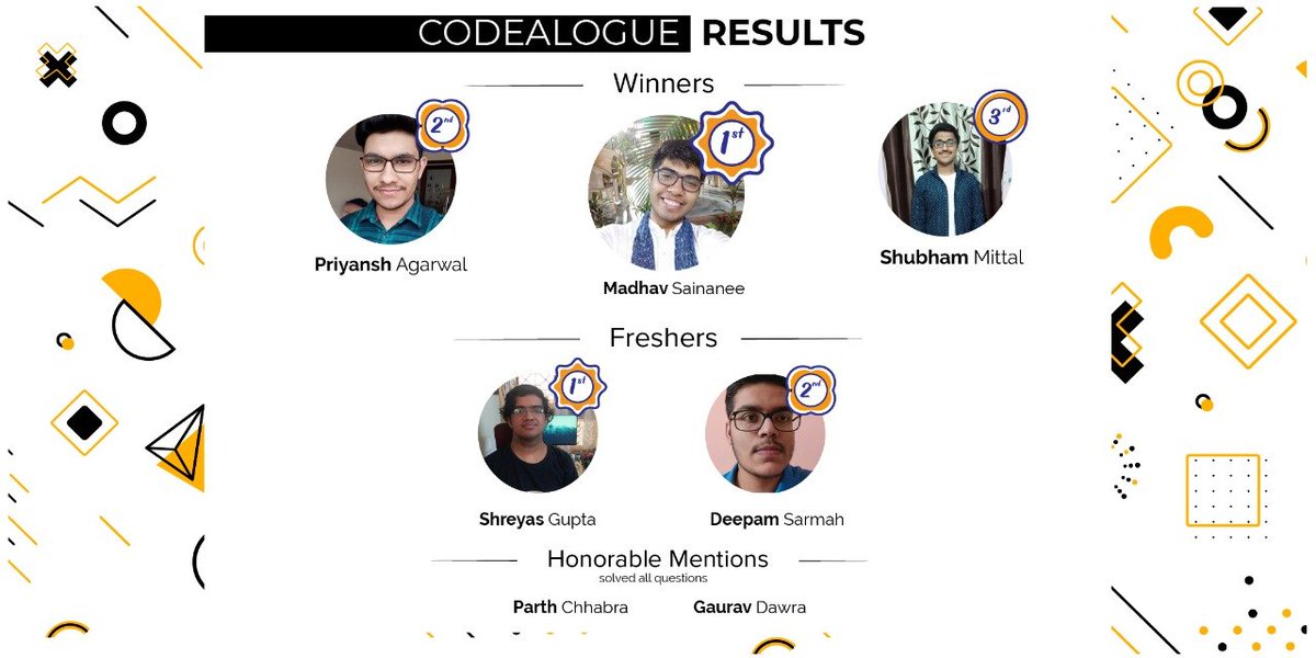 acmiiitd's tweet image. With more than 150 participants making more than 1200 submissions, we bring Codealogue, the very first event by ACM IIITD Student chapter to a close. We congratulate all the winners and humbly extend our thanks to all those involved in making the event a huge success.