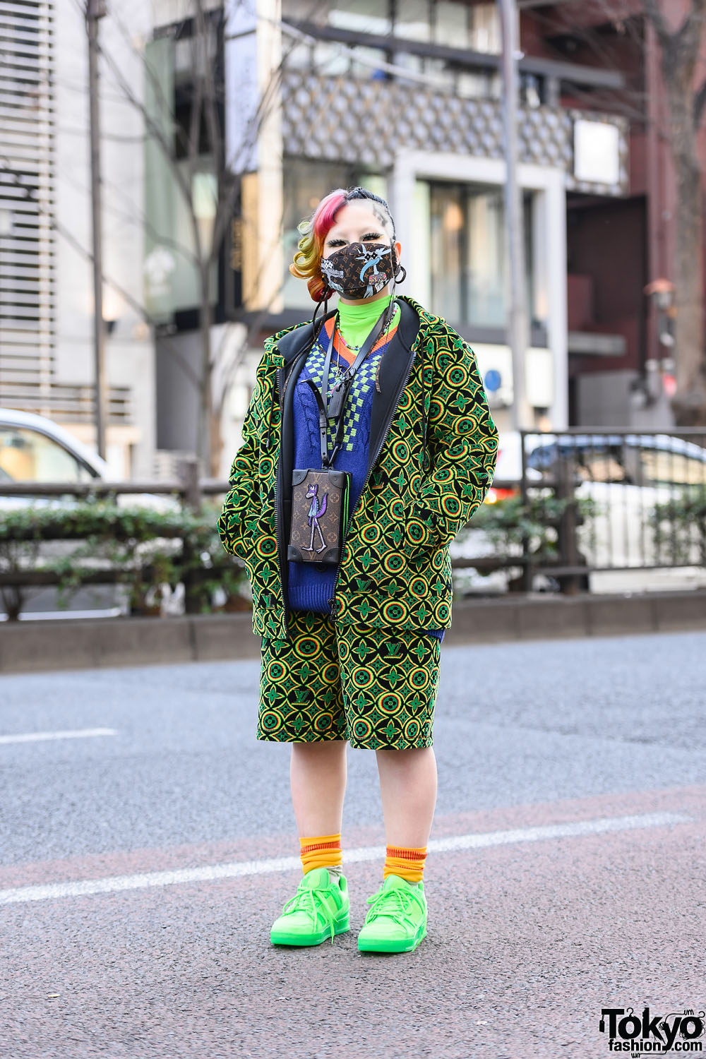 Tokyo Fashion on X: Japanese student Mako on the street in Harajuku  wearing a full Louis Vuitton style w/ the LV monogram shaved into her hair,  a green LV setup, an LV