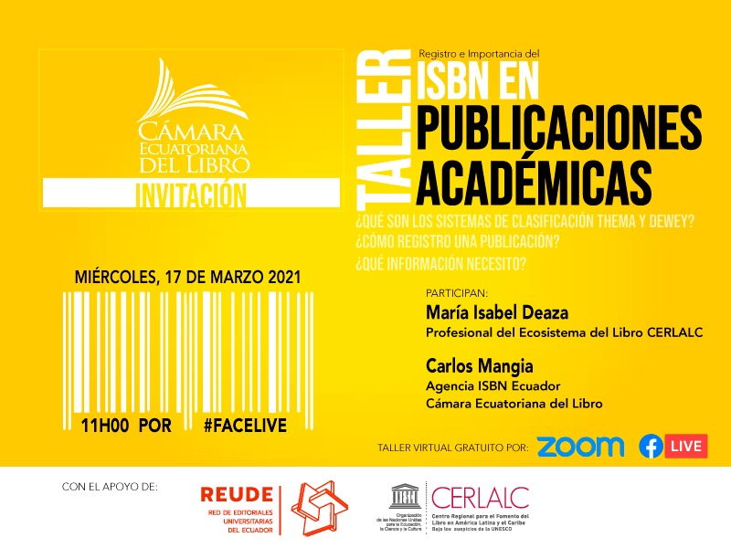 AsociacionEULAC's tweet photo. #Capacitaciones ✍️ || La Cámara Ecuatoriana del Libro en colaboración con #CERLALC y la #REUDE invitan al taller "ISBN en publicaciones académicas".
📆 miércoles 17 de marzo
⏰11:00 hrs 🇪🇨
Más información: @REUDEcuador https://t.co/PIiKFHnTrJ