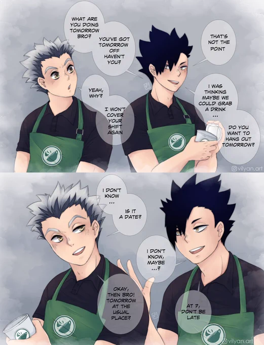 Part 8! Coffee Shop AU
#BokuAka #haikyuufanart #haikyuuart #coffeeshopau #akaashixbokuto #bkak 