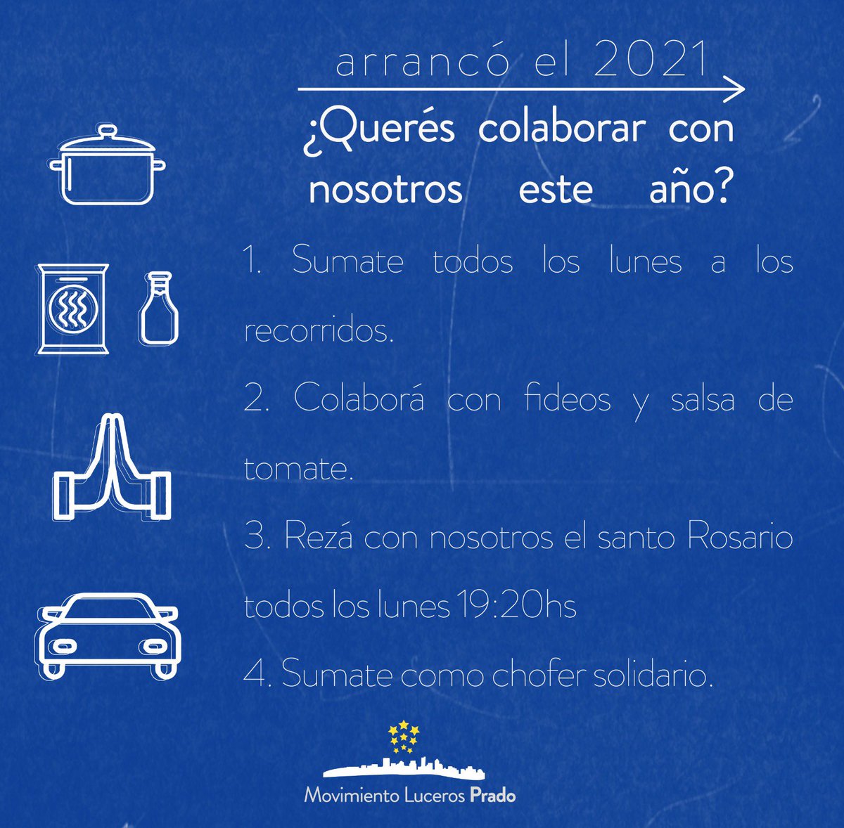 Arrancó el año y arranca Movimiento luceros‼️✨

Te dejamos cuatro opciones para colaborar y ser parte del movimiento en este 2021. 

#todostenemosalgoparadar