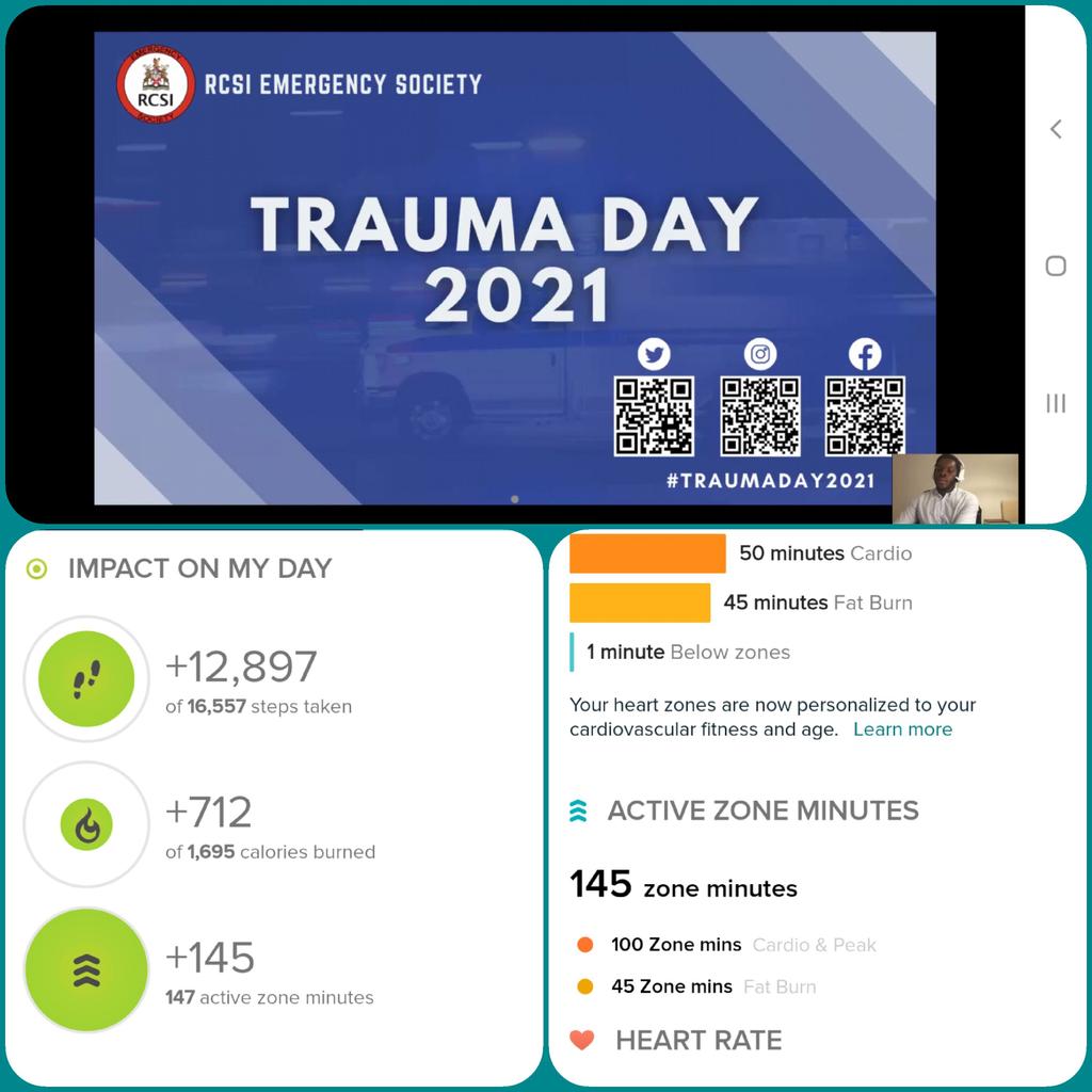 parathumper's tweet image. Keeping it healthy. Learning from @RcsiEmssi #traumaday2021 while walking 10km. Exercising the body and brain. Fantastic talks by an expert panel and a great way to learn. #steptosuccess #walkthetalk @AmbulanceNAS @thefitemergency  #permastudent