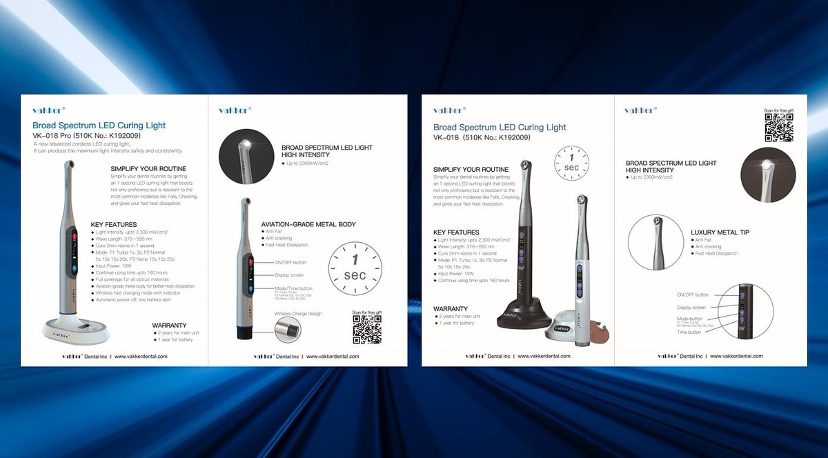 VakkerDental's tweet photo. Vakker Dental VK-018 and PRO LED Curing Lights for the dental industry. #dental #dentistry #curinglight #dentist #oralsurgeon #orthopeditcs #teeth #endodonticfiles #endofiles #goldendofiles #vakker #vakkerdental #prophyangles #endoprotaperfiles #dentistry #dentist #dental https://t.co/13HIRrE4zo
