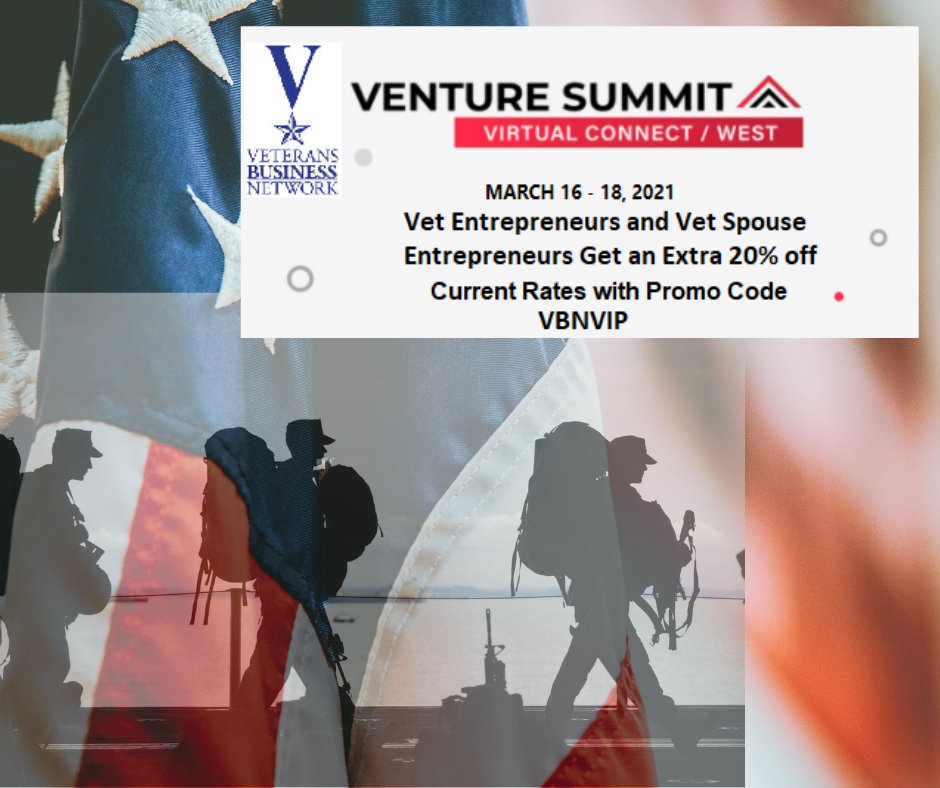 VeteransBizNet's tweet photo. Vet and Vet Spouse Entrepreneurs, join over 100 Top Innovators at #VSVC Venture Summit Virtual Connect West being held on March 16th- 18th 2021. One-on-One (zoom) investor meetings. Register here today to confirm your spot: https://t.co/JxaHHkP4Ni and save with Code: VBNVIP. https://t.co/06B0xDRbQQ
