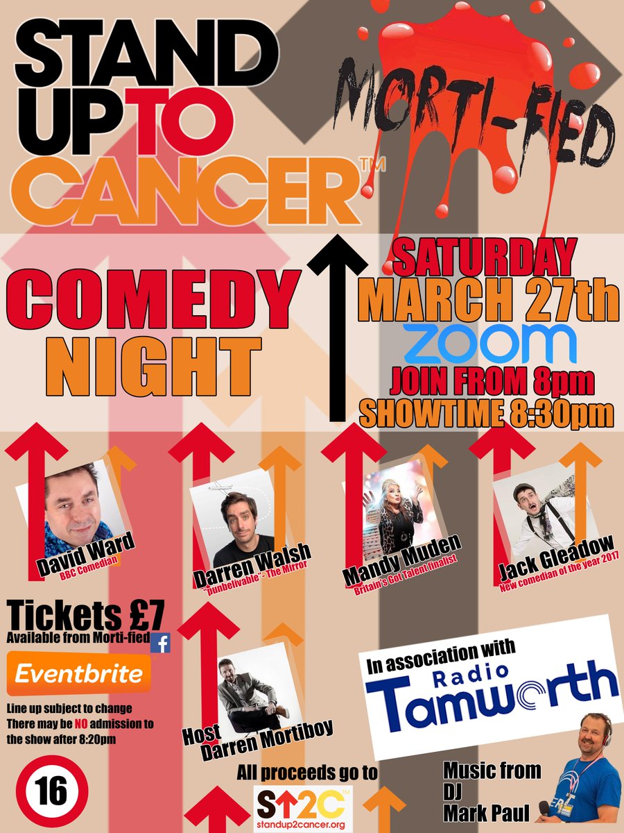 mortifiedTam's tweet photo. Mortified #StandUpToCancer Comedy Charity Night with @RadioTamworth 
featuring the following fabulous acts
@mandymuden @darrenwalsh @jackgleadow and David Ward. All proceeds to SU2C
Get your tickets here
https://t.co/xwUfF0gS01
@Channel4 https://t.co/RGkpZL7z50