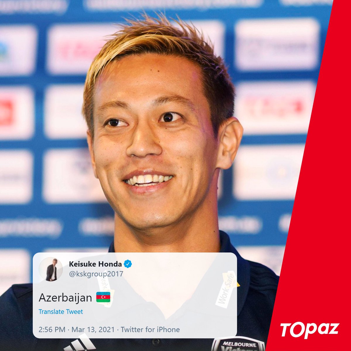Topazresmi's tweet photo. 📣 "Neftçi" klubunun yeni transferi Keysuke Honda artıq Bakıdadır! 

Klubun yaponiyalı ulduzla tezliklə müqavilə imzalayacağı gözlənilir! https://t.co/FFTQXcxsLD