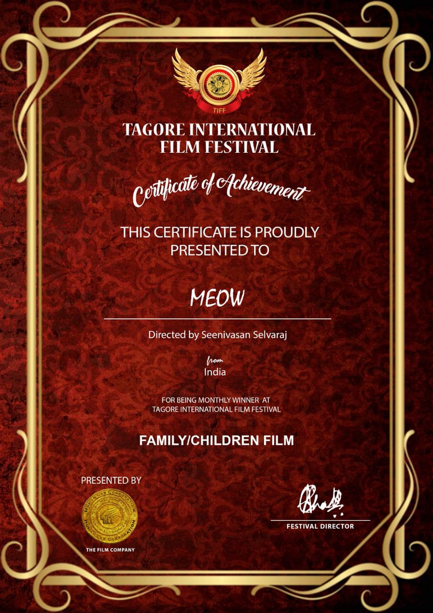 GhibranVaibodha's tweet photo. #Meow won 3 AWARDS @ Tagore International Film Festival. A #shortfilm that you shouldn't miss. Congrats Team #Meow

@beemji @nambiarbejoy @alphonseroy @sreekar_prasad @resulp @SeenivasanWork @priyankabose
@ananthmahadevan @gopikagulwadi @versatilevisu @NoorMagesh @rajeevannambiar https://t.co/2FxN2UIyis