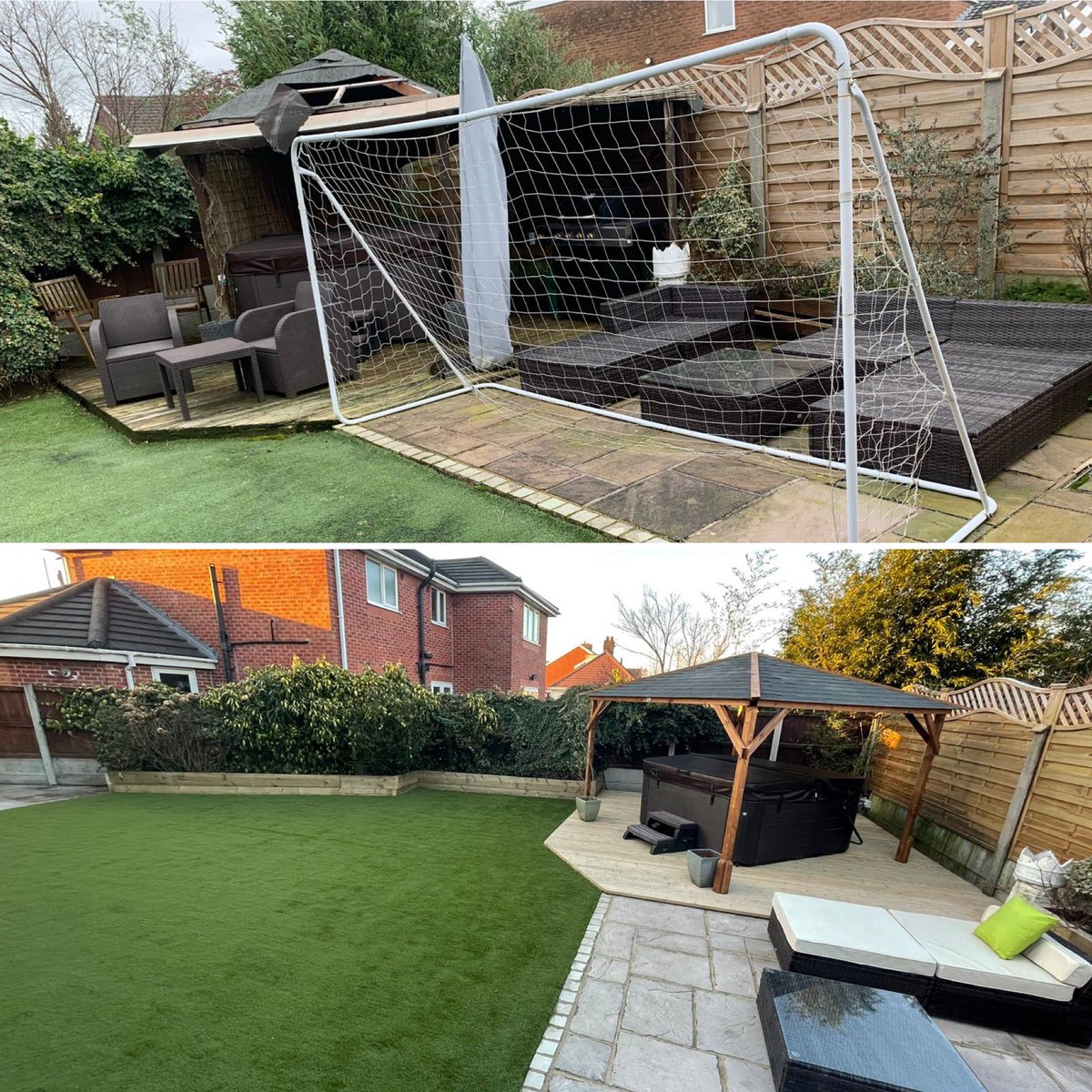 Take a look at this garden makeover 😍 low maintenance &amp; looks great all year round!

We design, supply &amp; transform gardens with fence cladding, decking &amp; artificial grass! ✨

Send us a message with any questions &amp; to arrange your free quote! 👍