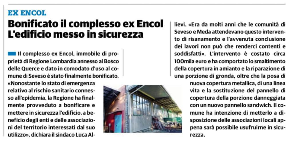 GCAllieviSeveso's tweet photo. #Seveso: l'edificio ex Encol (#BoscodelleQuerce) che ospita la sede del Corpo Musicale La Cittadina di San Pietro è stato messo in sicurezza e bonificato dall'#amianto. Un altro successo per l'#amministrazione @AllieviSindaco 
(Via @ilcittadinomb).

#AllieviSindaco #AllieviSeveso https://t.co/rGoii7TXJB