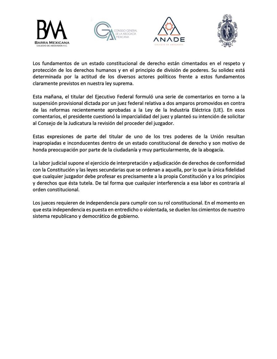 oleavabogado's tweet photo. Los tres más importantes Colegios de Abogados de México, defienden decididamente la independencia judicial! Unidos somos más fuertes! https://t.co/q3wJdApell