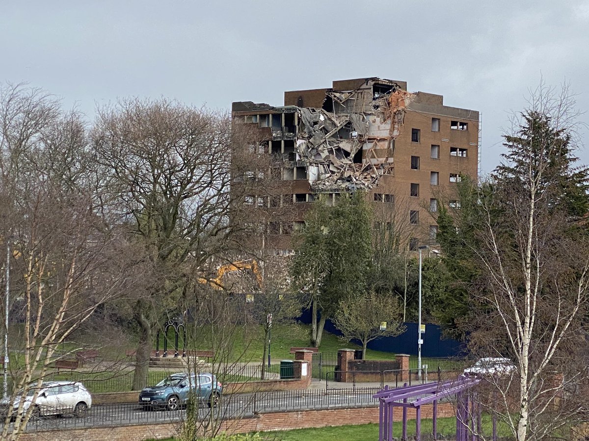 Demolition of NRC #Coleraine continues with works commenced this morning on the main building. This will be a massive boost for the town once complete #construction #architecture #regeneration #demolition