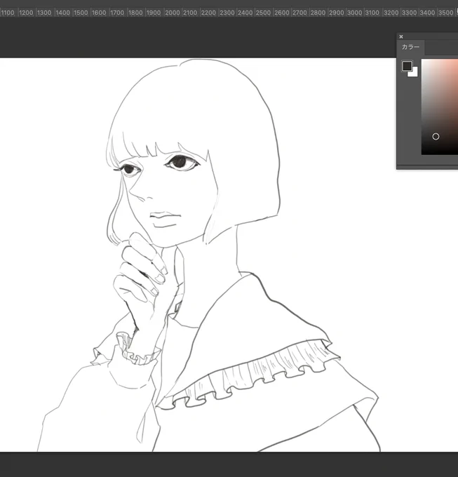 下描きで終わりにする手もある。
ここからブラックモードに入る。 