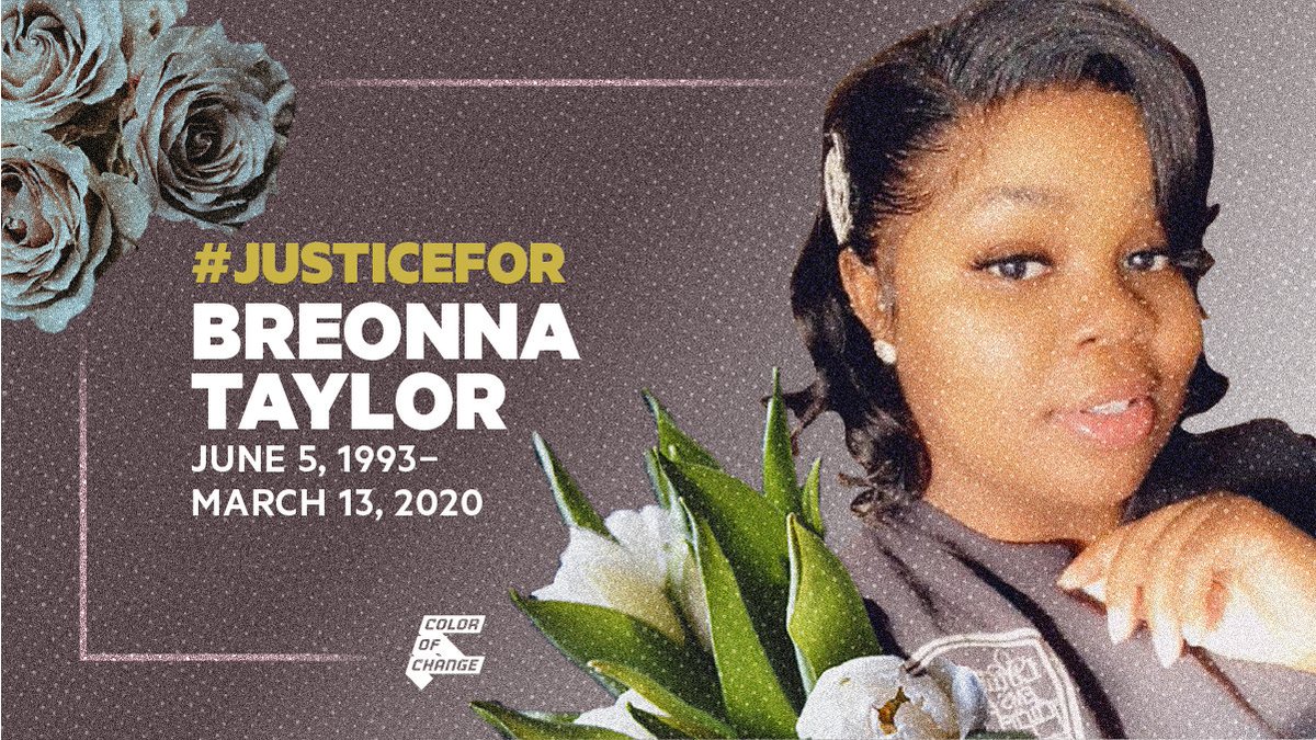 ColorOfChange's tweet image. #BreonnaTaylor was shot to death in her own home while she was sleeping one year ago today.  Join us in demanding justice for Breonna by signing here: act.colorofchange.org/sign/justicefo…