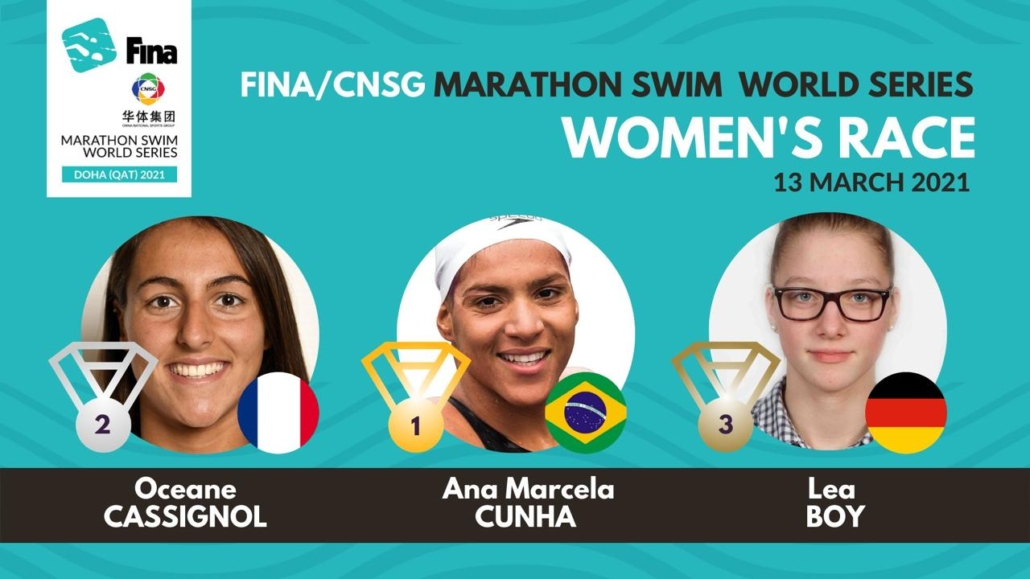 OlympicEsporte's tweet photo. Fina Marathon Swim World Series 10Km
🥇🇧🇷Ana Marcela Cunha
🥈🇫🇷Oceane Cassignol
🥉🇩🇪Lea Boy
#MSWS2021 #waterisourworld #FINA https://t.co/RaNcjp8wqJ