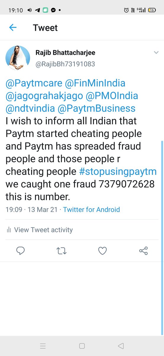RajibBh73191083's tweet image. @Paytmcare @paytmcare Everyday I am informing every Indian that how Paytm and people of Paytm are cheating people stop using Paytm 7379072628 this is one number of a cheater #stopusingpaytm #paytmisfraud #fraudpaytm