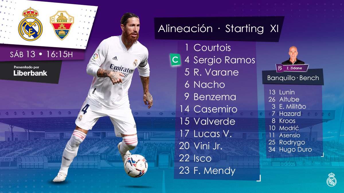 ¿Defensa de tres? ¿Nacho lateral derecho? ¿Lucas Vázquez-Benzema-Vini Jr. arriba? ¿Sergio Ramos a lo Alexanco? ¿Isco en el medio o arriba? OJO al XI del #RealMadrid vs #Elche!