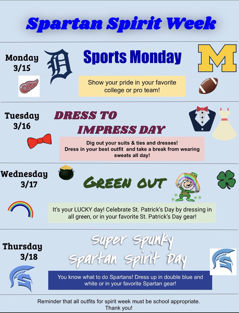 🚨🚨SPIRIT WEEK is next week Stevenson🚨🚨 And to incorporate this into our Mr. Spartan competition, YOU will be able to vote for the most spirited boys each day and this will determine who moves on to our FINAL ROUND👑👀🏆